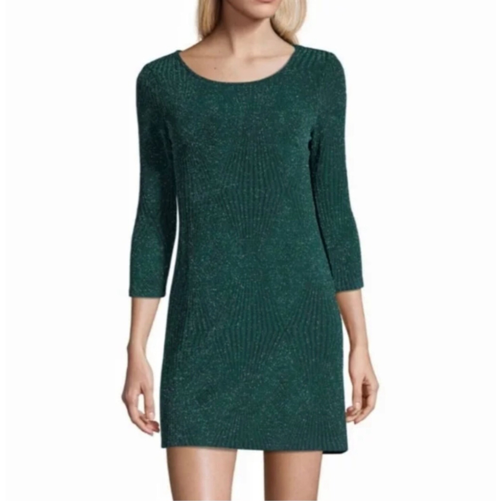 Trixxi Green Sparkle Stretch 3/4 Sleeve Dress Size Large